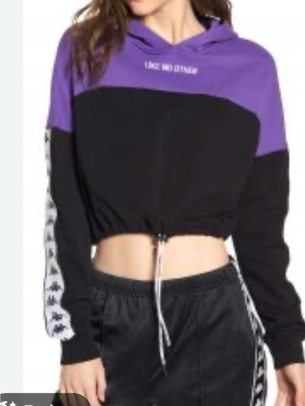 Kappa Purple and Black Cropped Hoodie with Branded Sleeve Tape